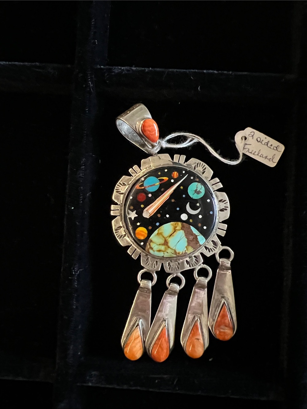 Turquoise & Coral Solar Motif Pendant Necklace - Women Jewelry